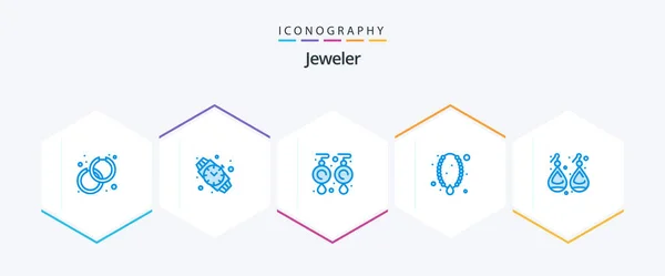 Jewellery Blue Icon Pack Including Gold Pendant Gems Ornament Locket — Archivo Imágenes Vectoriales