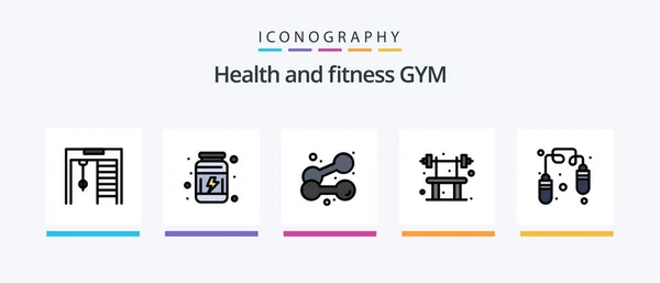Gym Line Filled Icon Pack Including Punching Bag Swim Gym — Wektor stockowy