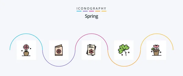 Spring Line Filled Flat Icon Pack Including Leaf Spring Flower — Vetor de Stock