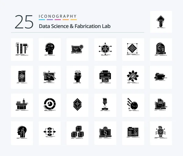 Data Science Fabrication Lab Solid Glyph Icon Pack Including Info — Vettoriale Stock