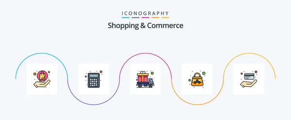 Shopping Commerce Line Filled Flat Icon Pack Including Atm Purse — Διανυσματικό Αρχείο