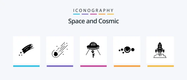 Space Glyph Icon Pack Including Startup Rocket Spaceship Astronomy Universe — Image vectorielle