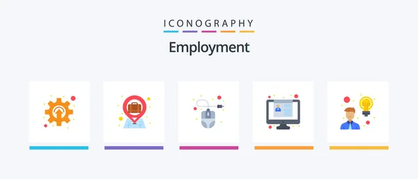 Employment Flat Icon Pack Including Employee Resume Computer Job Application — Stockvector