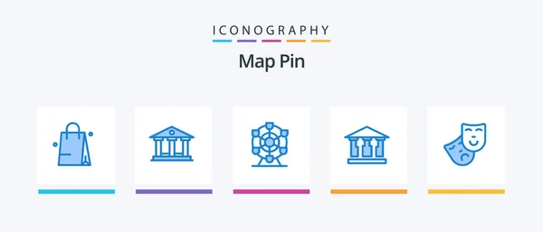 Map Pin Blue Icon Pack Including Wheel Theatre Mask Creative — Archivo Imágenes Vectoriales