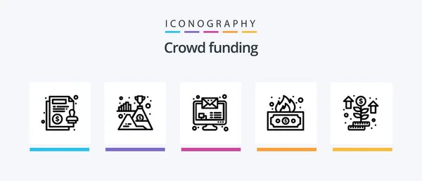 Crowdfunding Line Icon Pack Including Circular Player Bag Media Player — Stock Vector