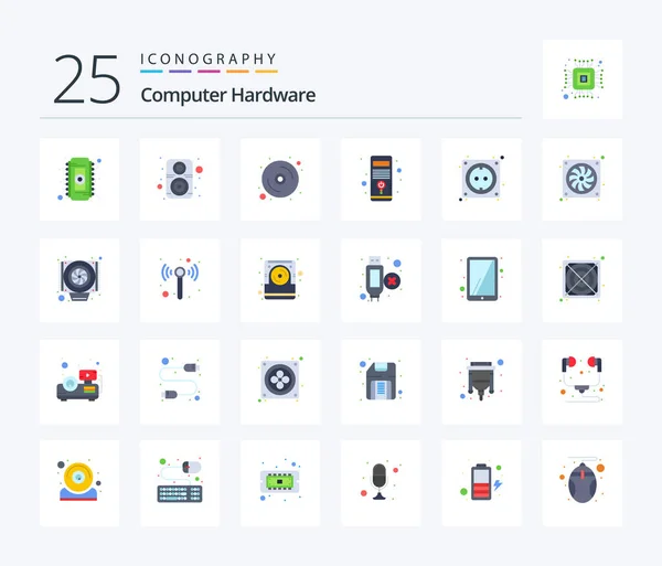 Computer Hardware Flat Color Icon Pack Including Computer System Computer — 图库矢量图片
