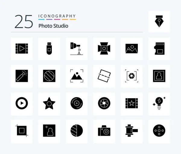 Photo Studio Solid Glyph Icon Pack Including Photography Light Photographer — Vettoriale Stock