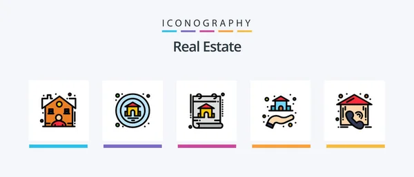 Real Estate Line Filled Icon Pack Including House Settings House — Vetor de Stock