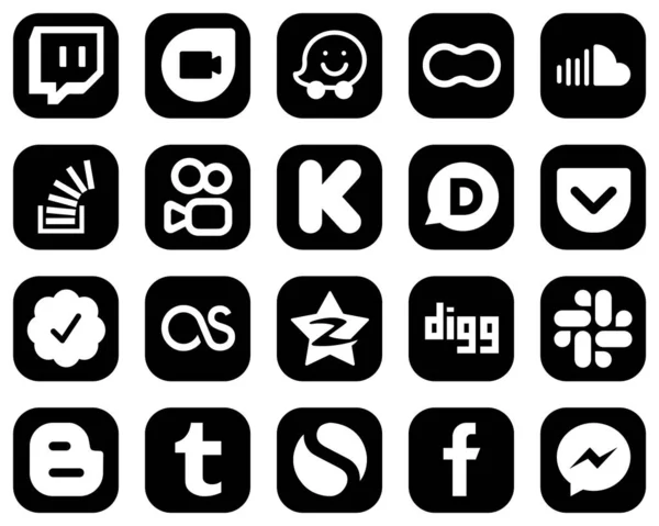 Minimalist White Social Media Icons Black Background Pocket Funding Music — Stock Vector