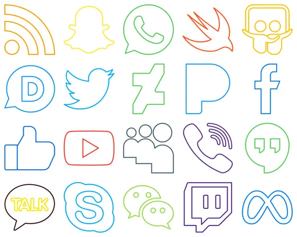 Versatile Colourful Outline Social Media Icons Video Facebook Tweet Versatile — Stockvektor
