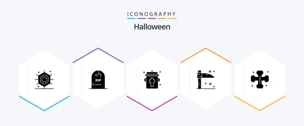 Halloween Glyph Icon Pack Including Grave Bats Blood Scythe Halloween — Stockový vektor