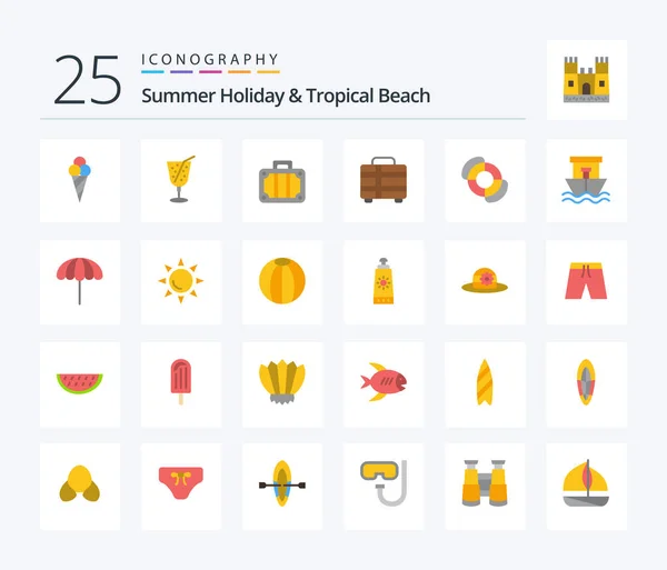 Beach Flat Color Icon Pack Including Beach Boat Transportation Beach — Vector de stock