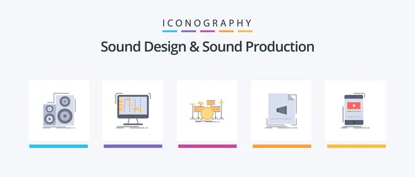 Sound Design Sound Production Flat Icon Pack Including Format Audio — Wektor stockowy