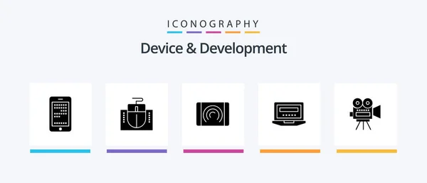 Device Development Glyph Icon Pack Including Movi Education Interaction Hardware — Stock Vector
