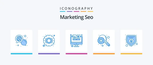 Marketing Seo Blue Icon Pack Including Security Network Catalogue Search — Archivo Imágenes Vectoriales
