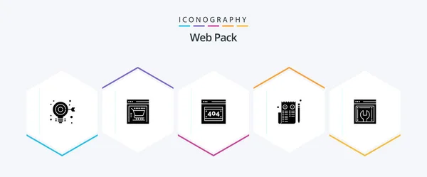Web Pack Glyph Icon Pack Including Web Maintenance Web Configuration — Stok Vektör
