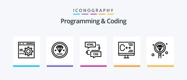Programming Coding Line Icon Pack Including Development Coding Development Programming — Vettoriale Stock