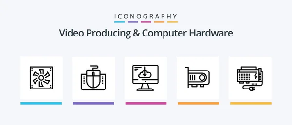 Video Producing Computer Hardware Line Icon Pack Including Instruction Guide — Archivo Imágenes Vectoriales