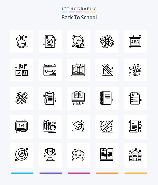 Creative Back School Outline Icon Pack Preschool Abc World Laboratory — Image vectorielle