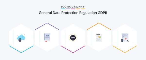 Gdpr Flat Icon Pack Including Secure File Story Protection — Wektor stockowy