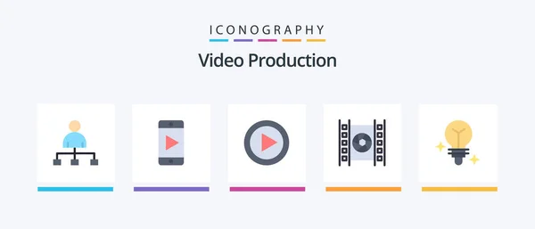 Video Production Flat Icon Pack Including Light Multimedia Multimedia Movie — Wektor stockowy