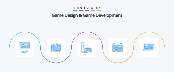 Game Design Game Development Blue Icon Pack Including Event Calendar — Vetor de Stock
