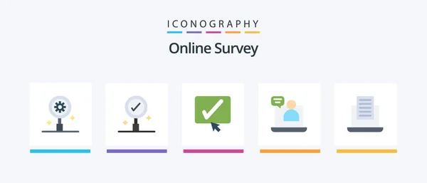Online Survey Flat Icon Pack Including Text Laptop Black Meeting — Archivo Imágenes Vectoriales