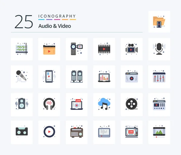 Audio Video Flat Color Icon Pack Including Media Video Play — Archivo Imágenes Vectoriales