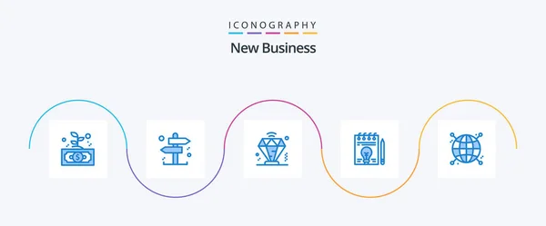 New Business Blue Icon Pack Including Globe Connected Business Pen — 图库矢量图片