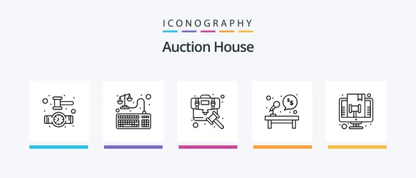 Auction Line Icon Pack Including Judge Web Law Table Microphone — Image vectorielle