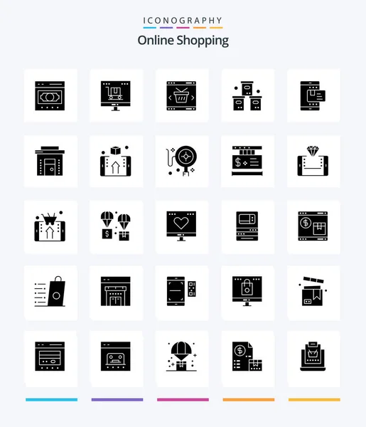 Creative Online Shopping Glyph Solid Black Icon Pack Pack Box — Vector de stock