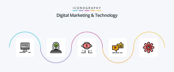 Digital Marketing Technology Line Filled Flat Icon Pack Including Graph — Stockvector