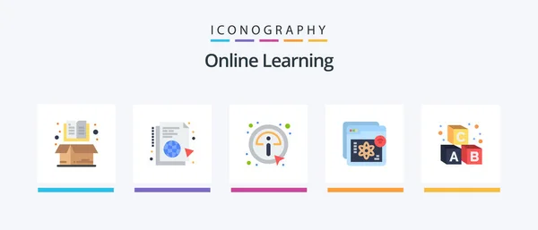 Online Learning Flat Icon Pack Including Education Internet Website Info — Stok Vektör
