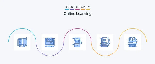 Online Learning Blue Icon Pack Including Ebook Pdf File Course — Wektor stockowy
