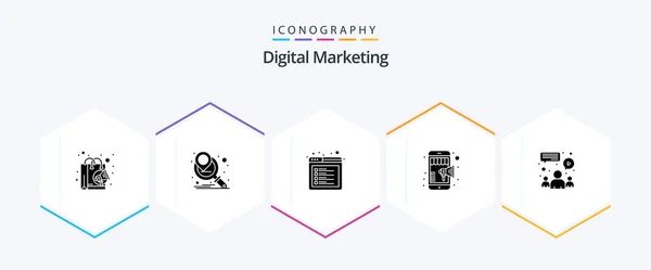 Digital Marketing Glyph Icon Pack Including Meeting Chat Internet Mobile — Stockový vektor