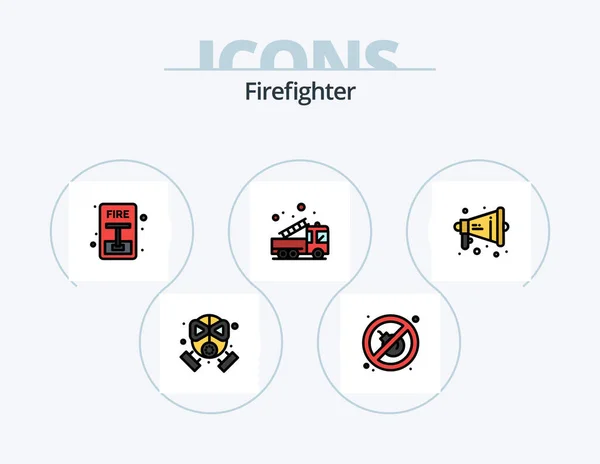 Firefighter Line Filled Icon Pack Icon Design Map Fire Loud — Wektor stockowy