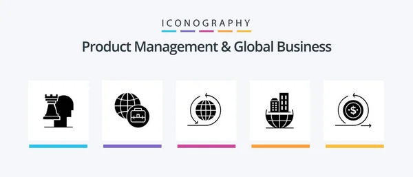 Product Managment Global Business Glyph Icon Pack Including Global Organization — Vector de stock