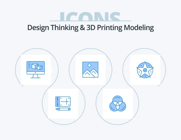 Design Thinking Printing Modeling Blue Icon Pack Icon Design Project — Image vectorielle