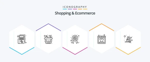 Shopping Ecommerce Line Icon Pack Including Handcart Product Search Award — Stock Vector