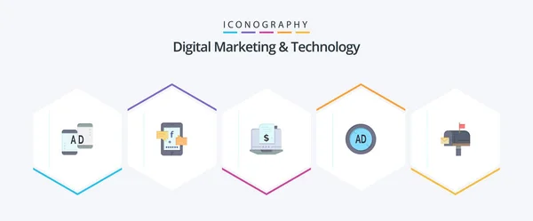 Digital Marketing Technology Flat Icon Pack Including Box Digital Subscription — Stock vektor