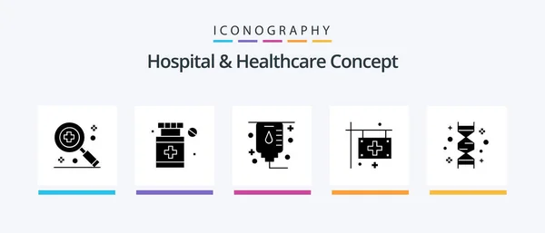 Hospital Healthcare Concept Glyph Icon Pack Including Chromosome Genome Creative — 图库矢量图片