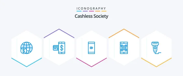 Cashless Society Blue Icon Pack Including Scan Payment Financial Code — Vettoriale Stock