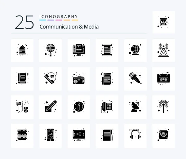 Communication Media Solid Glyph Icon Pack Including Global Invoice Online — Vector de stock