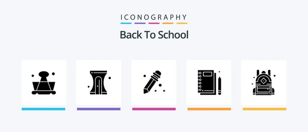 Back School Glyph Icon Pack Including School Bag Pencil Writing — Vettoriale Stock