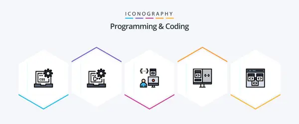 Programming Coding Filledline Icon Pack Including Computer App Develop Programmer — Stok Vektör