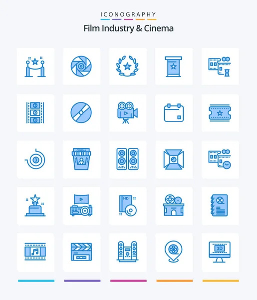Creative Cenima Blue Icon Pack Film Stip Presentation Cinema Podium — 图库矢量图片