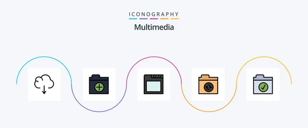 Multimedia Line Filled Flat Icon Pack Including Tabs Selected Complete — Image vectorielle
