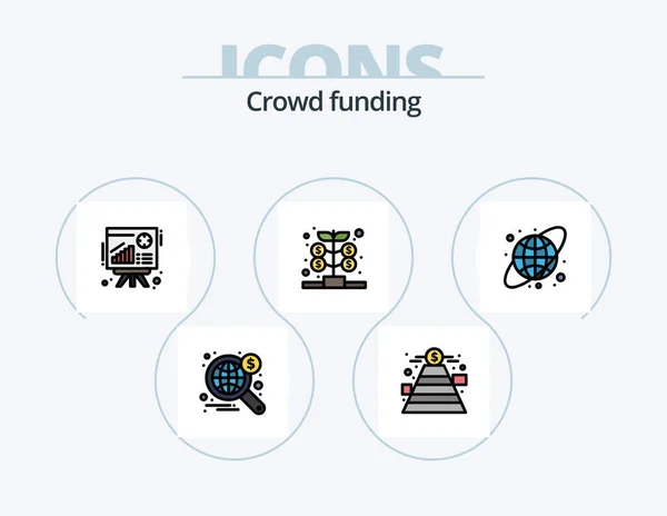 Crowdfunding Line Filled Icon Pack Icon Design Growth Savings Risky — 图库矢量图片