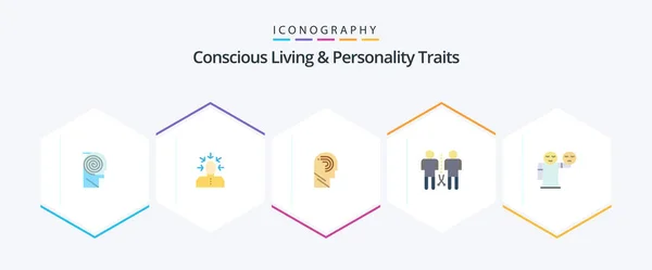 Concious Living Personality Traits Flat Icon Pack Including Mind Family — 图库矢量图片