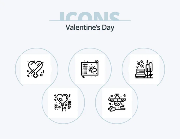 Valentines Day Line Icon Pack Icon Design Rose Love Music — Stock vektor